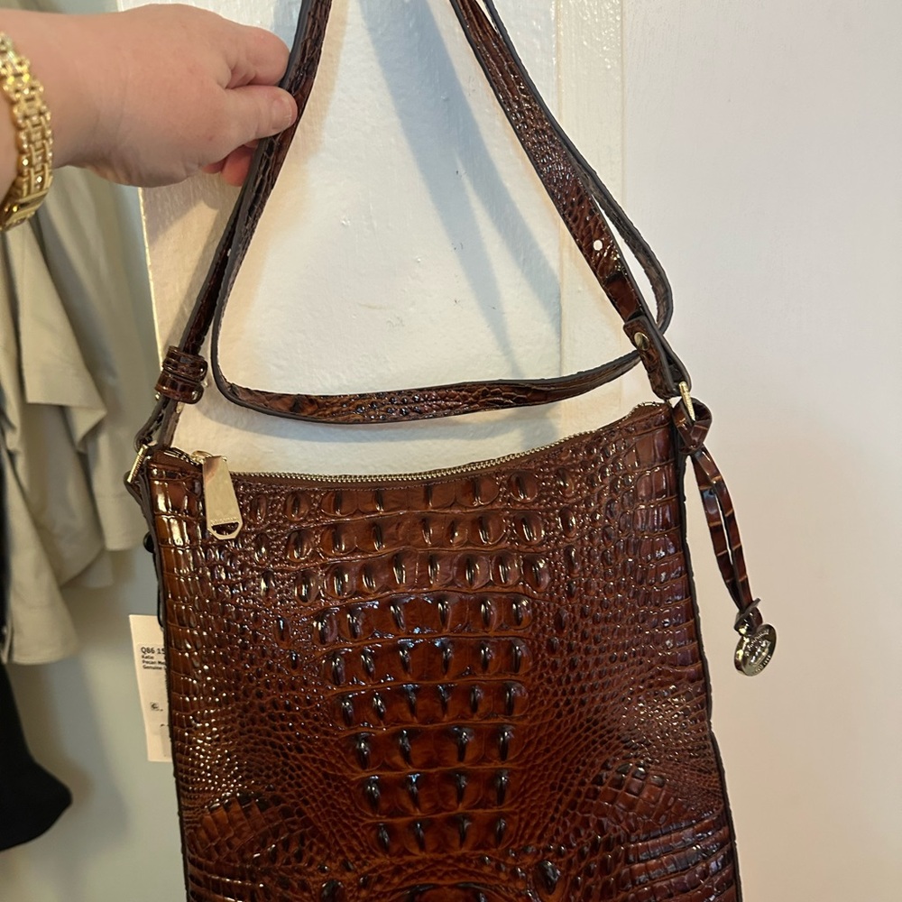 Brahmin Rich Brown Crocodile-Embossed Crossbody Bag